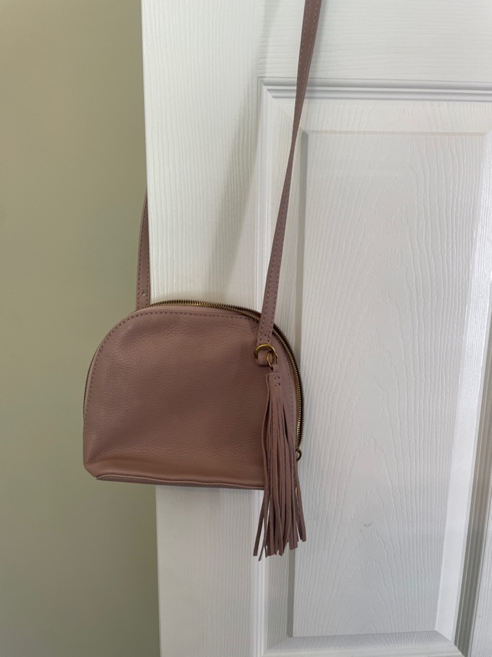 HOBO Blush Mauve Leather Crossbody with Tassel Accent